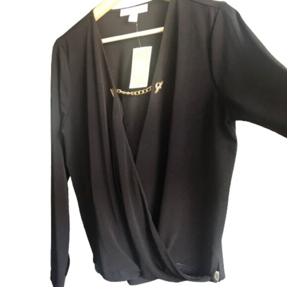NWT Michael Kors Wrap Long Sleeve Top in Black Size L - Picture 6 of 14